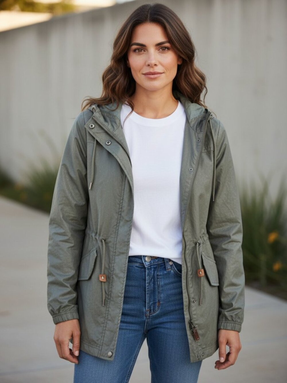 Columbia Ramie Cotton Hooded Anorak Jacket Olive Green Women's M